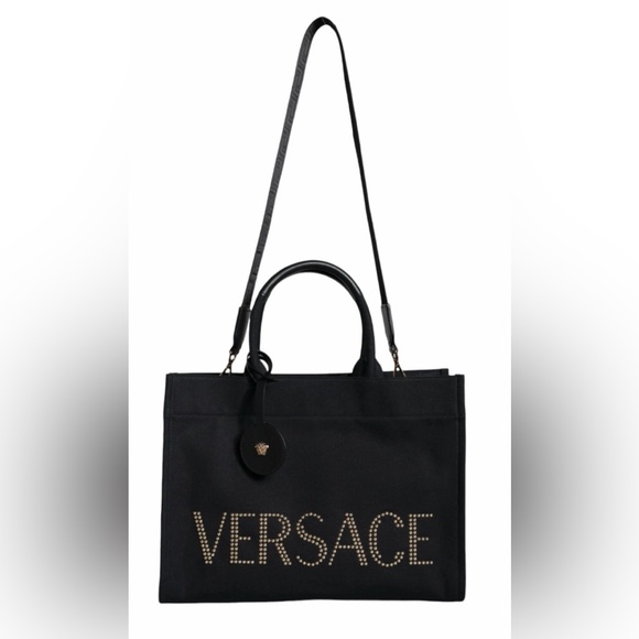 Versace Handbags - NWT Versace Black and Gold Canvas Large Tote